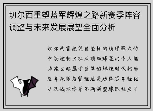 切尔西重塑蓝军辉煌之路新赛季阵容调整与未来发展展望全面分析
